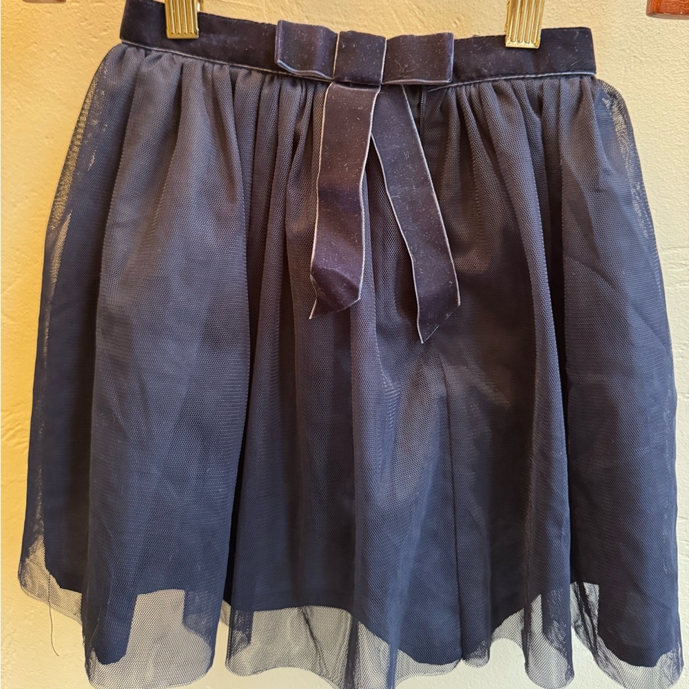 Jacadi French boutique design size 3T navy blue lined tulle skirt w bow